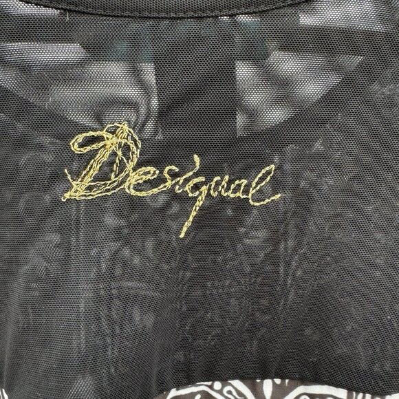 Desigual Women's Long Sleeve Geometric Print Top Sheer Floral Sleeves Size Small - Picture 16 of 16